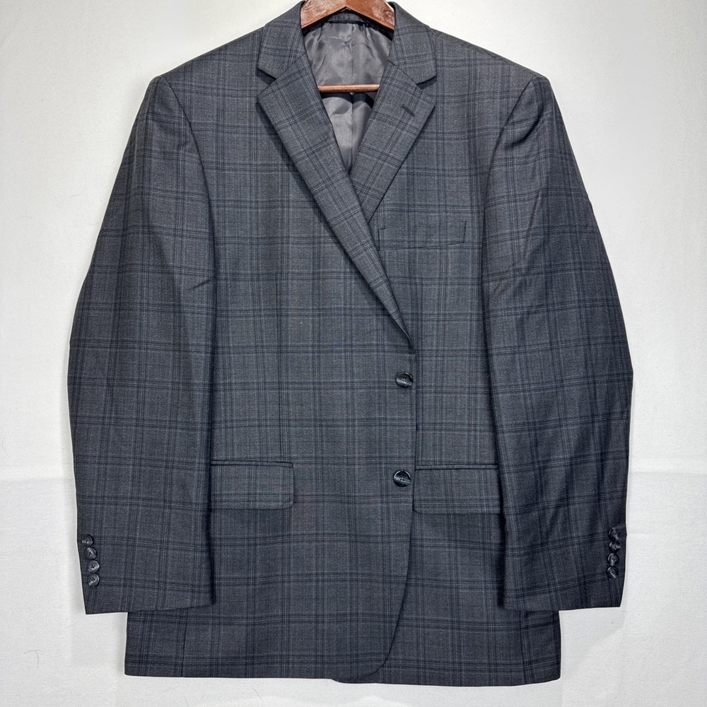 Reda 1865 Sanford Mens 46R Charcoal Grey‎ Plaid 100% Wool Blazer Sport Coat